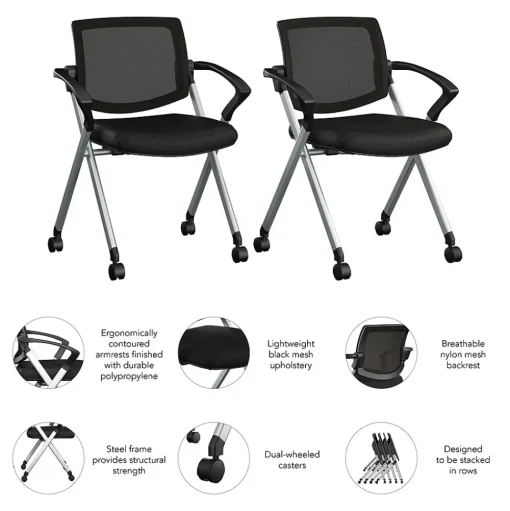 Bush Business Furniture Folding & Stacking<Envision Mesh Folding Chairs with Arms, Black, 2/Set (CH4001BLF-03)