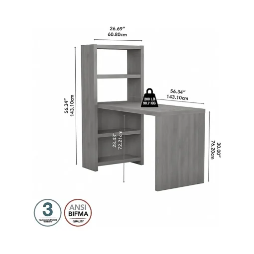 Bush Business Furniture Office Desks<Echo 56W Bookcase Desk, Modern Gray (KI60407-03)
