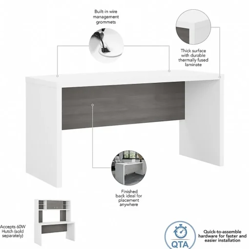 Bush Business Furniture Office Desks<Echo 60"W Credenza Desk, Pure White/Modern Gray (KI60506-03)