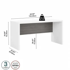 Bush Business Furniture Office Desks<Echo 60"W Credenza Desk, Pure White/Modern Gray (KI60506-03)
