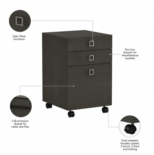 Bush Business Furniture File Cabinets<Echo 3 Drawer Mobile File Cabinet, Charcoal Maple (KI60301-03)