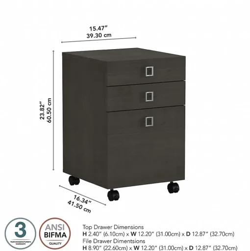 Bush Business Furniture File Cabinets<Echo 3 Drawer Mobile File Cabinet, Charcoal Maple (KI60301-03)