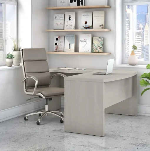 Bush Business Furniture L-Desks<Echo 60"W L Shaped Bow Front Desk, Gray Sand (ECH025GS)