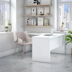 Bush Business Furniture L-Desks<Echo 60"W L Shaped Desk, Pure White (ECH026PW)