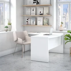 Bush Business Furniture L-Desks<Echo 60"W L Shaped Bow Front Desk, Pure White (ECH025PW)