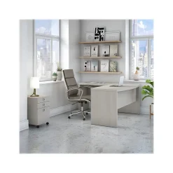 Bush Business Furniture L-Desks<Echo 60"W L Shaped Bow Front Desk with Mobile File Cabinet, Gray Sand (ECH007GS)