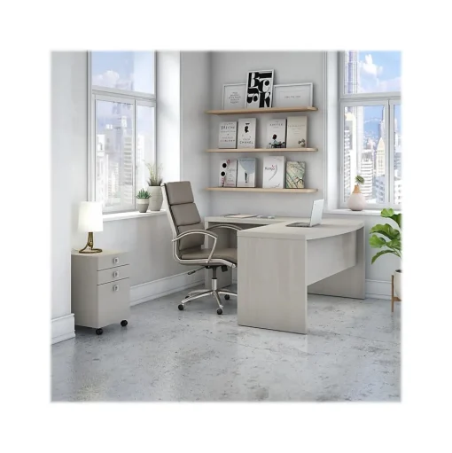 Bush Business Furniture L-Desks<Echo 60"W L Shaped Bow Front Desk with Mobile File Cabinet, Gray Sand (ECH007GS)