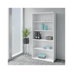 Bush Business Furniture Bookcases<Easy Office 72.79" 5-Shelf Bookcase with Adjustable Shelves, White Laminated Wood (EO105WH)