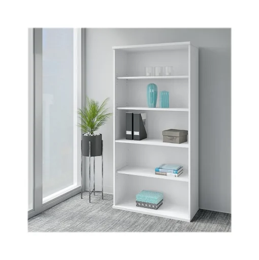Bush Business Furniture Bookcases<Easy Office 72.79" 5-Shelf Bookcase with Adjustable Shelves, White Laminated Wood (EO105WH)