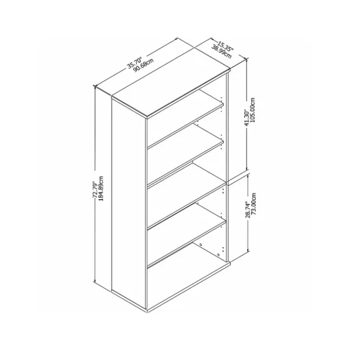 Bush Business Furniture Bookcases<Easy Office 72.79" 5-Shelf Bookcase with Adjustable Shelves, White Laminated Wood (EO105WH)