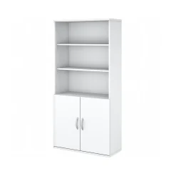 Bush Business Furniture Bookcases<Easy Office 72.79" 5-Shelf Bookcase with Doors, White Laminated Wood (EO106WH)