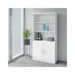 Bush Business Furniture Bookcases<Easy Office 72.79" 5-Shelf Bookcase with Doors, White Laminated Wood (EO106WH)