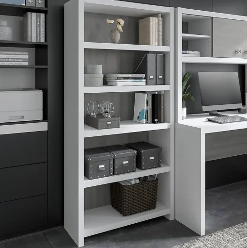 Bush Business Furniture Bookcases<Echo 5 Shelf Bookcase, Pure White/Modern Gray (KI60504-03)