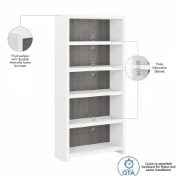Bush Business Furniture Bookcases<Echo 5 Shelf Bookcase, Pure White/Modern Gray (KI60504-03)