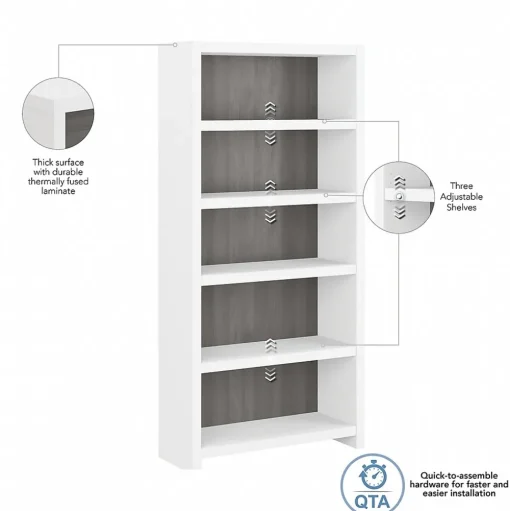 Bush Business Furniture Bookcases<Echo 5 Shelf Bookcase, Pure White/Modern Gray (KI60504-03)
