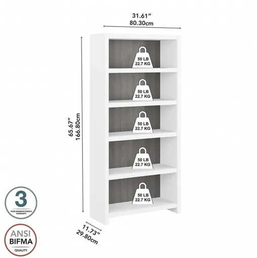 Bush Business Furniture Bookcases<Echo 5 Shelf Bookcase, Pure White/Modern Gray (KI60504-03)