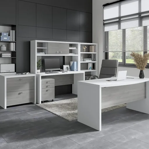 Bush Business Furniture Bookcases<Echo 5 Shelf Bookcase, Pure White/Modern Gray (KI60504-03)