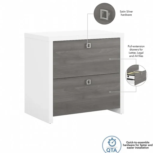 Bush Business Furniture File Cabinets<Echo 2 Drawer Lateral File Cabinet, Pure White/Modern Gray (KI60502-03)