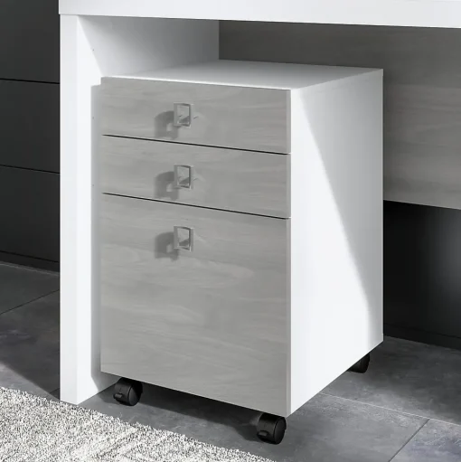 Bush Business Furniture File Cabinets<Echo 3 Drawer Mobile File Cabinet, Pure White/Modern Gray (KI60501-03)