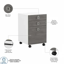 Bush Business Furniture File Cabinets<Echo 3 Drawer Mobile File Cabinet, Pure White/Modern Gray (KI60501-03)