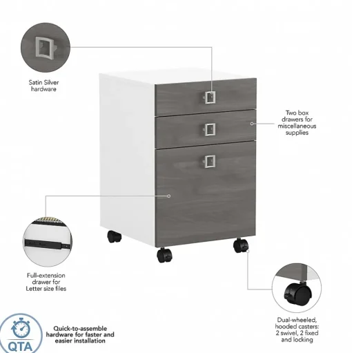 Bush Business Furniture File Cabinets<Echo 3 Drawer Mobile File Cabinet, Pure White/Modern Gray (KI60501-03)