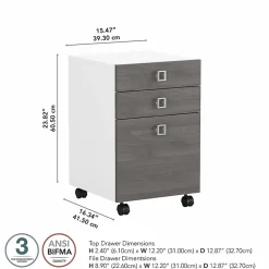 Bush Business Furniture File Cabinets<Echo 3 Drawer Mobile File Cabinet, Pure White/Modern Gray (KI60501-03)