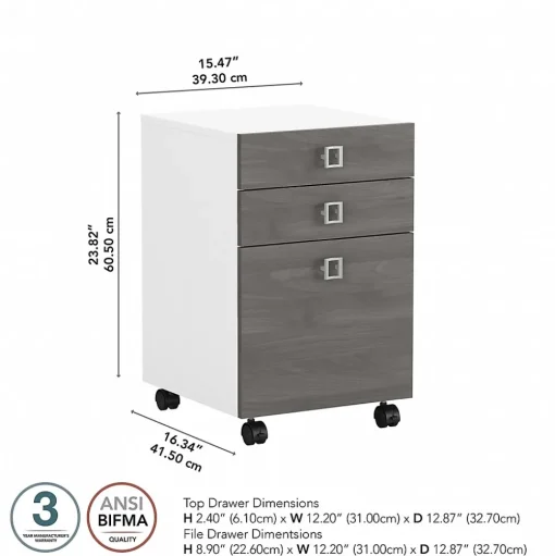 Bush Business Furniture File Cabinets<Echo 3 Drawer Mobile File Cabinet, Pure White/Modern Gray (KI60501-03)