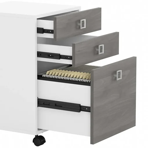 Bush Business Furniture File Cabinets<Echo 3 Drawer Mobile File Cabinet, Pure White/Modern Gray (KI60501-03)