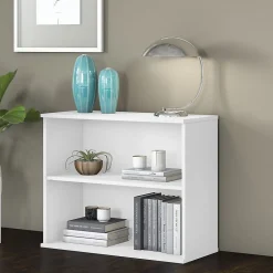 Bush Business Furniture Bookcases<29"H 2-Shelf Bookcase with Adjustable Shelf, White (BK3036WH)