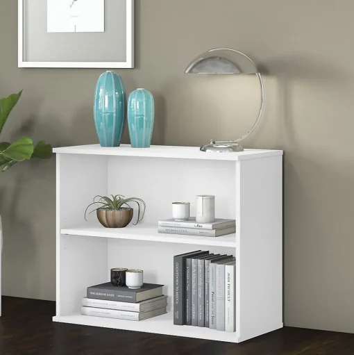 Bush Business Furniture Bookcases<29"H 2-Shelf Bookcase with Adjustable Shelf, White (BK3036WH)