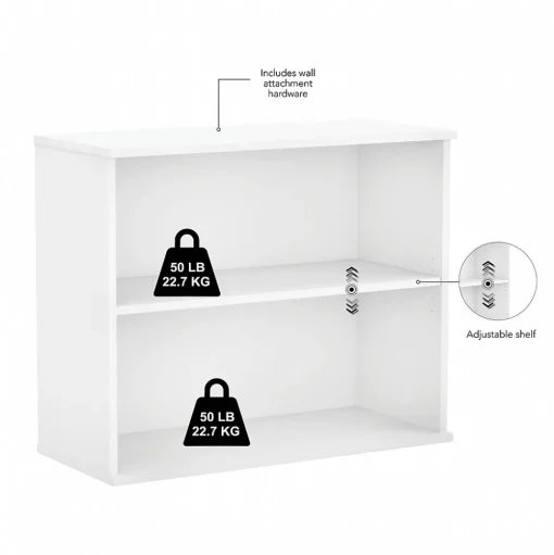 Bush Business Furniture Bookcases<29"H 2-Shelf Bookcase with Adjustable Shelf, White (BK3036WH)