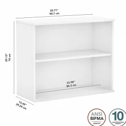 Bush Business Furniture Bookcases<29"H 2-Shelf Bookcase with Adjustable Shelf, White (BK3036WH)