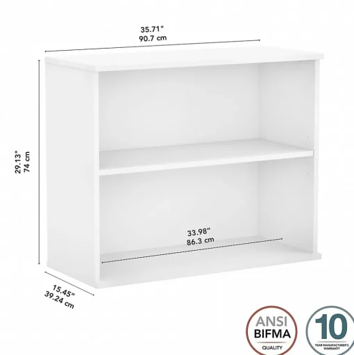 Bush Business Furniture Bookcases<29"H 2-Shelf Bookcase with Adjustable Shelf, White (BK3036WH)