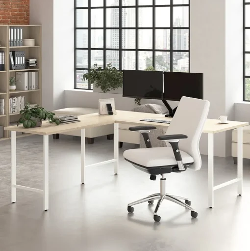 Bush Business Furniture Office Desks<Hustle 72"W L Shaped Computer Desk with Metal Legs, Natural Elm (HUS001NE)