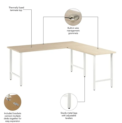 Bush Business Furniture Office Desks<Hustle 72"W L Shaped Computer Desk with Metal Legs, Natural Elm (HUS001NE)