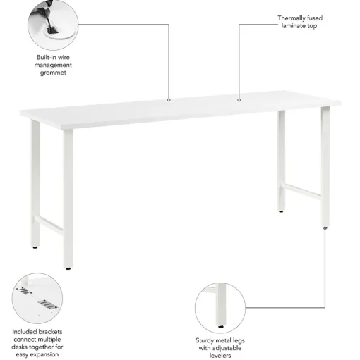 Bush Business Furniture Office Desks<Hustle 72"W Computer Desk with Metal Legs, White (HUD172WH)