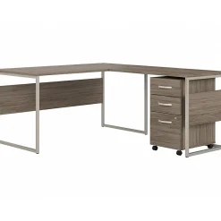 Bush Business Furniture Office Desks<Hybrid 60"W L Shaped Table Desk with Mobile File Cabinet, (HYB029MHSU)