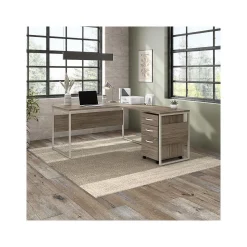 Bush Business Furniture Office Desks<Hybrid 60"W L Shaped Table Desk with Mobile File Cabinet, (HYB029MHSU)