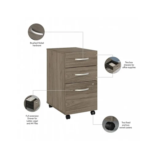 Bush Business Furniture Office Desks<Hybrid 60"W L Shaped Table Desk with Mobile File Cabinet, (HYB029MHSU)