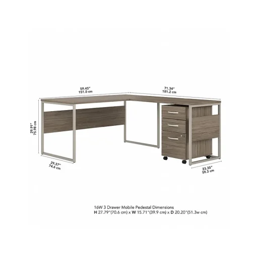 Bush Business Furniture Office Desks<Hybrid 60"W L Shaped Table Desk with Mobile File Cabinet, (HYB029MHSU)