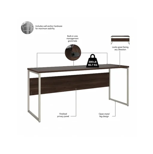Bush Business Furniture Computer Desks<Hybrid 72"W Computer Table Desk with Metal Legs, Black Walnut (HYD272BW)