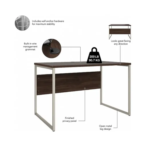 Bush Business Furniture Computer Desks<Hybrid 48"W Computer Table Desk with Metal Legs, Black Walnut (HYD248BW)