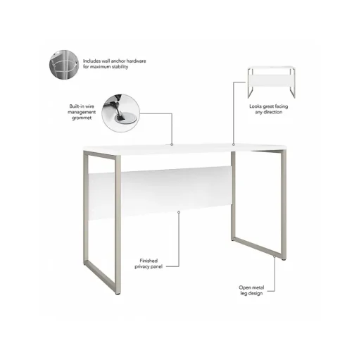 Bush Business Furniture Computer Desks<Hybrid 48"W Computer Table Desk with Metal Legs, (HYD148WH)