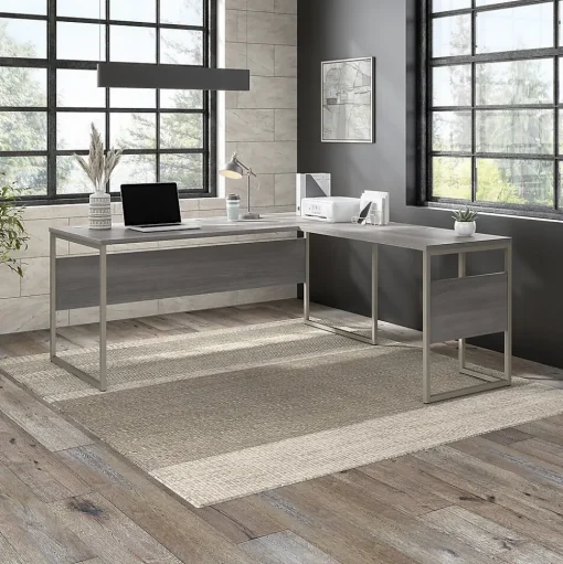 Bush Business Furniture L-Desks<Hybrid 72"W L Shaped Table Desk with Metal Legs, (HYB026PG)