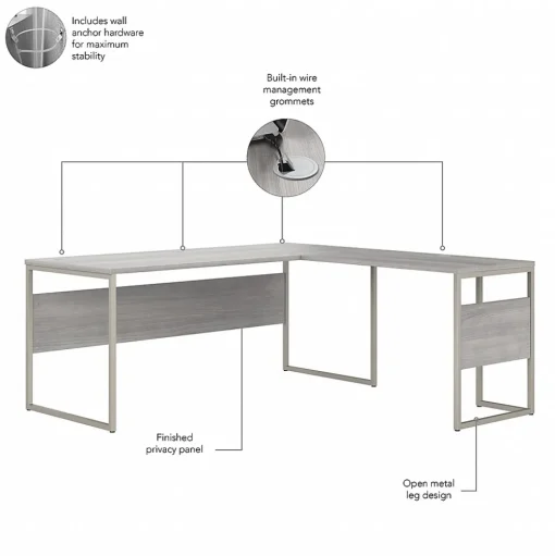 Bush Business Furniture L-Desks<Hybrid 72"W L Shaped Table Desk with Metal Legs, (HYB026PG)