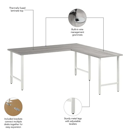 Bush Business Furniture L-Desks<Hustle 72"W L Shaped Computer Desk with Metal Legs, Platinum Gray (HUS001PG)