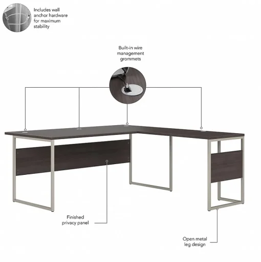 Bush Business Furniture L-Desks<Hybrid 72"W L Shaped Table Desk with Metal Legs, (HYB025SG)