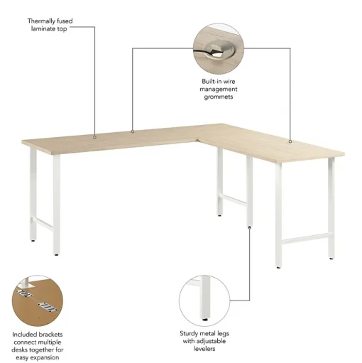 Bush Business Furniture L-Desks<Hustle 72"W L Shaped Computer Desk with Metal Legs, Natural Elm (HUS002NE)