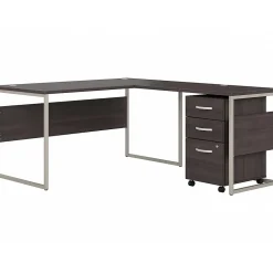 Bush Business Furniture L-Desks<Hybrid 60"W L Shaped Table Desk with Mobile File Cabinet, (HYB029SGSU)