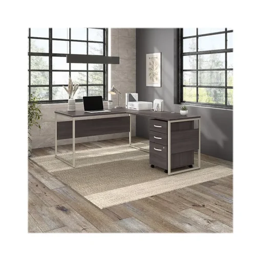 Bush Business Furniture L-Desks<Hybrid 60"W L Shaped Table Desk with Mobile File Cabinet, (HYB029SGSU)